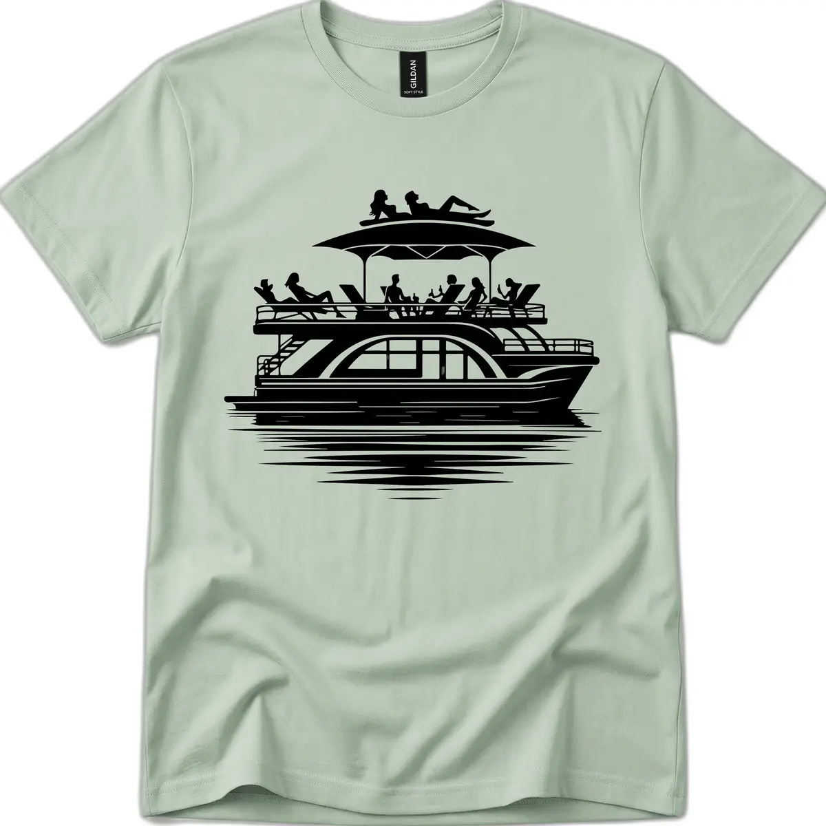 Pontoon Party People On The Water T-Shirt in Sage
