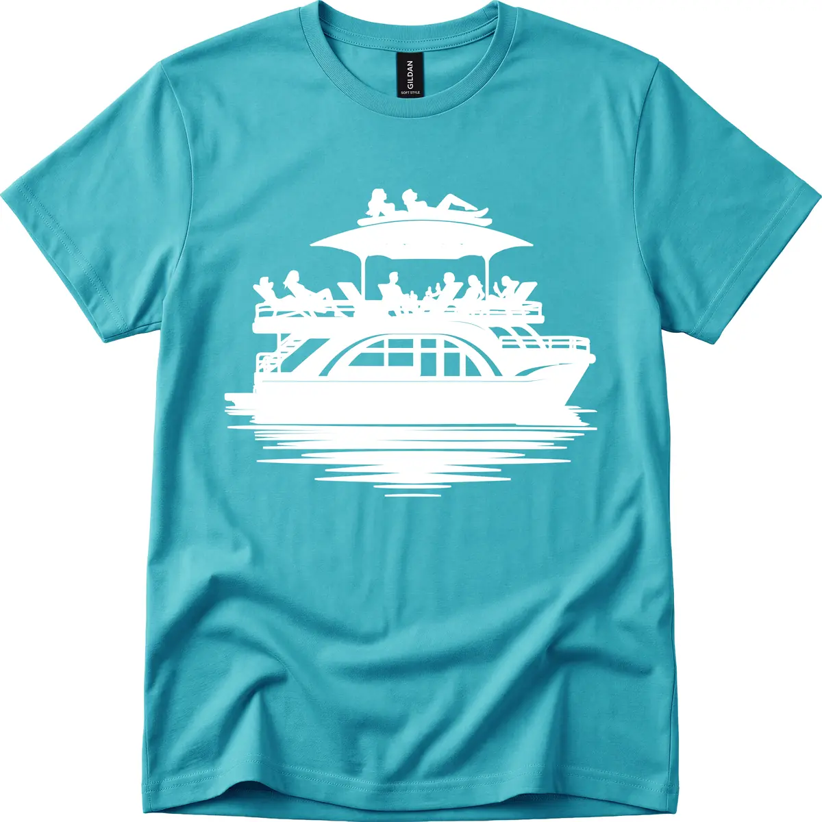 Pontoon Party People On The Water T-Shirt in Tropical Blue