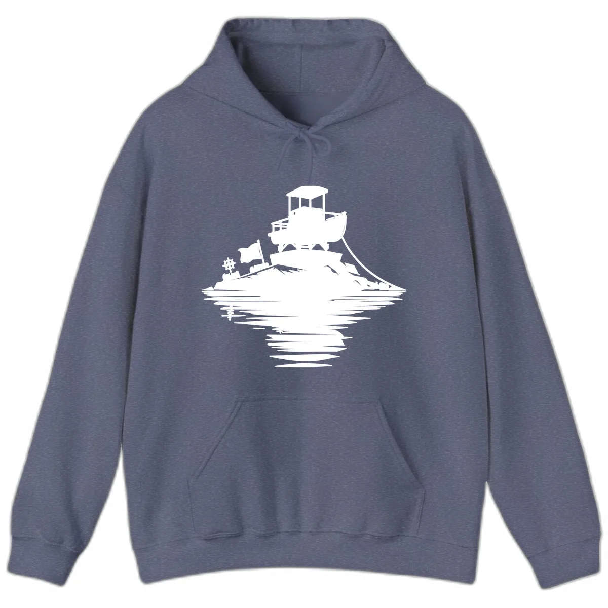 Pontoon Island Lighthouse Hoodie in Heather Navy