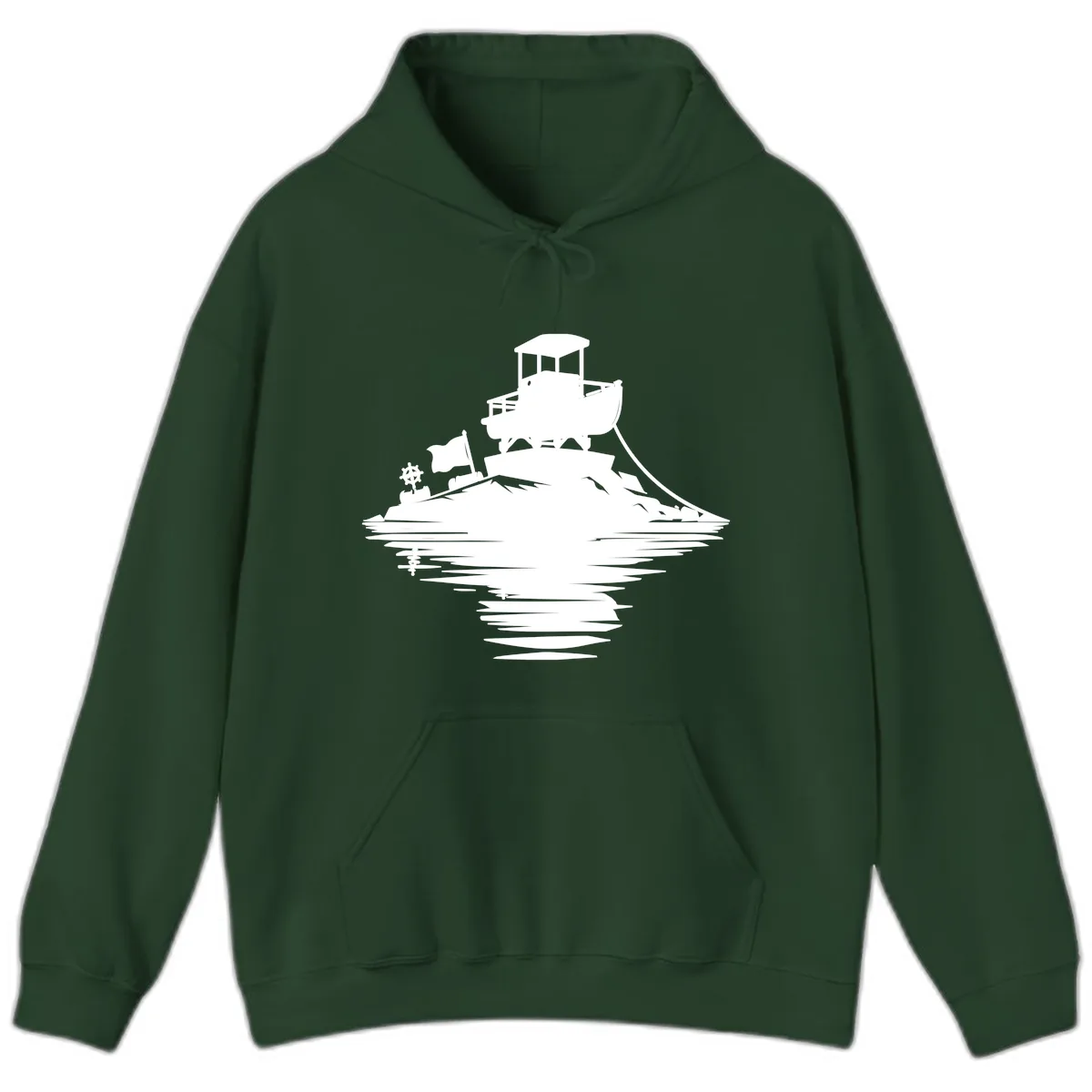 Pontoon Island Lighthouse Hoodie in Forest Green