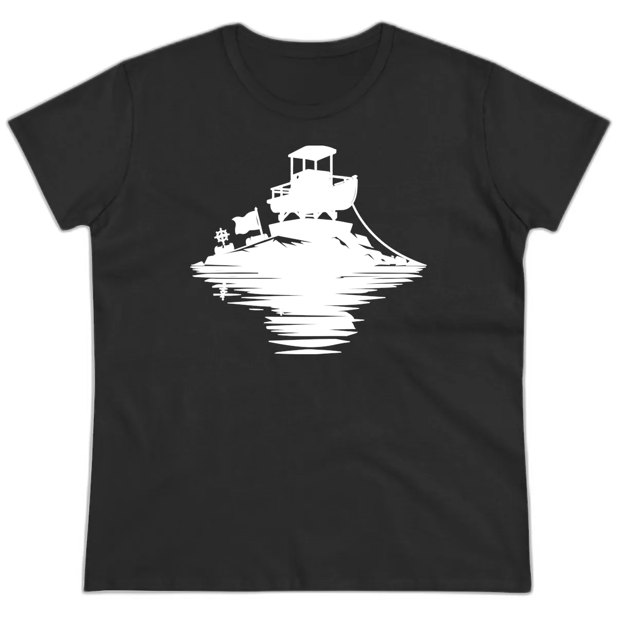 Pontoon Island Lighthouse Ladies Tee in Black