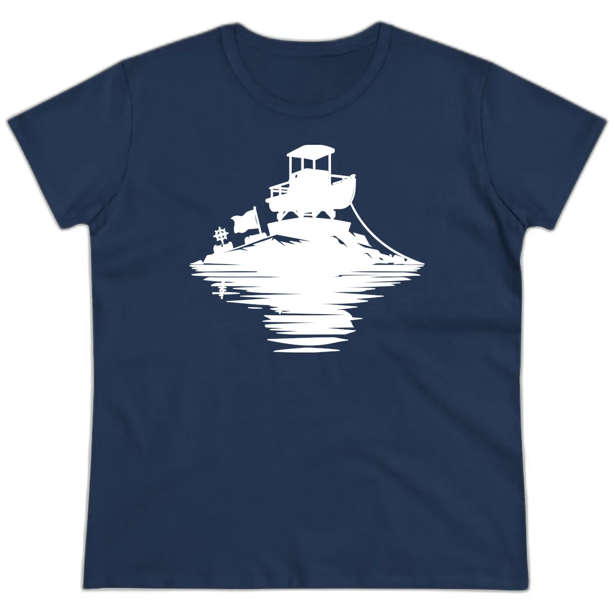 Pontoon Island Lighthouse Ladies Tee in Navy