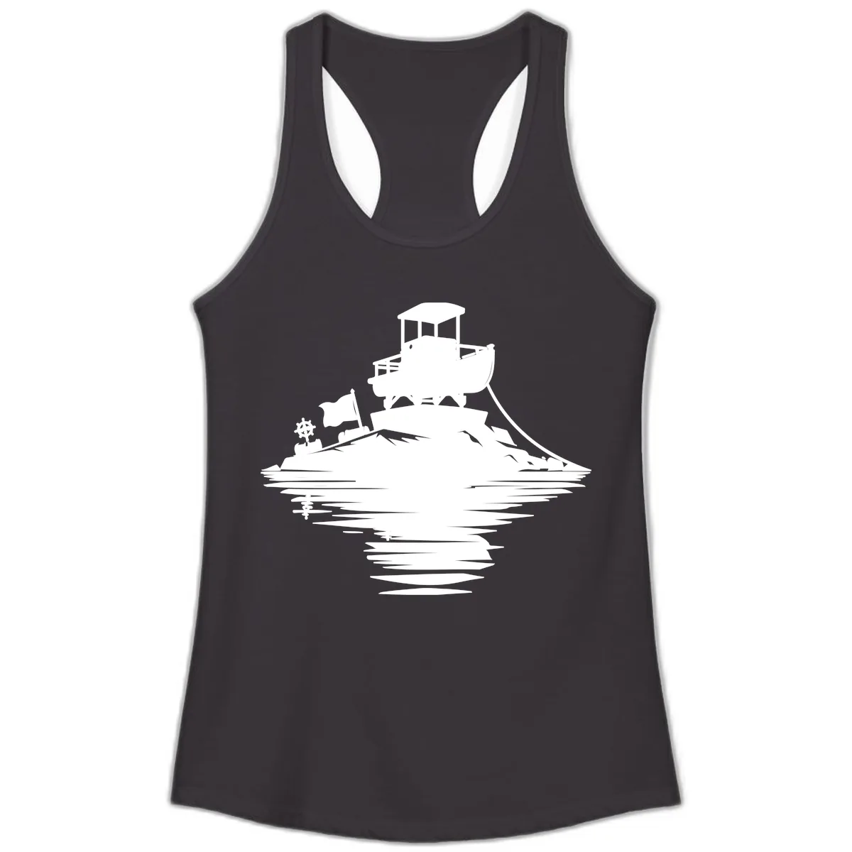 Pontoon Island Lighthouse Ladies Tank in Black
