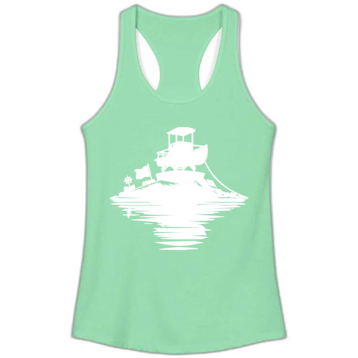 Pontoon Island Lighthouse Ladies Tank in Solid Mint