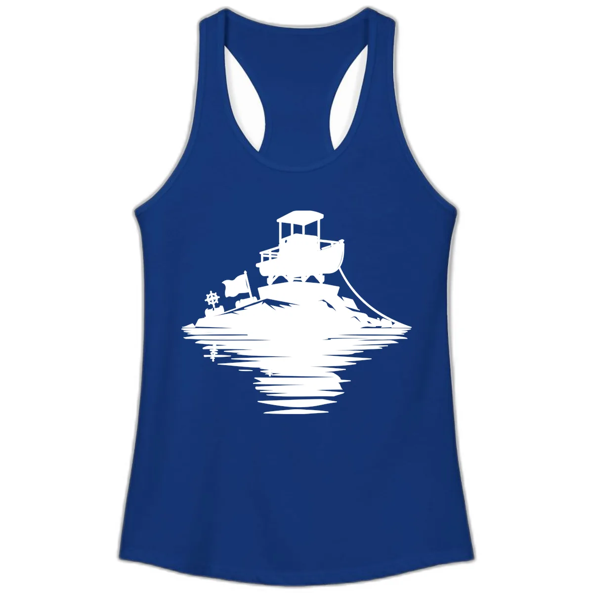 Pontoon Island Lighthouse Ladies Tank in Solid Royal