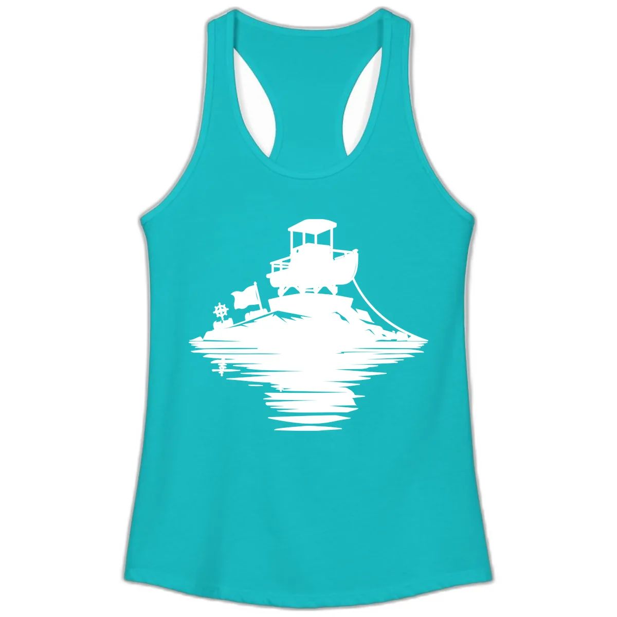 Pontoon Island Lighthouse Ladies Tank in Tahiti Blue