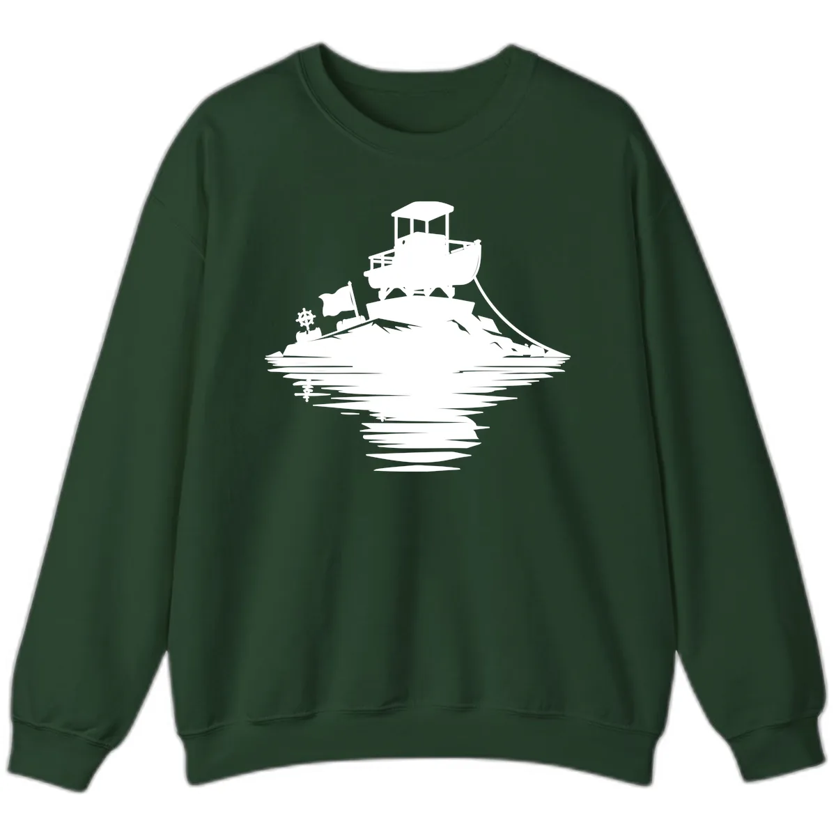 Pontoon Island Lighthouse Sweatshirt in Forest Green