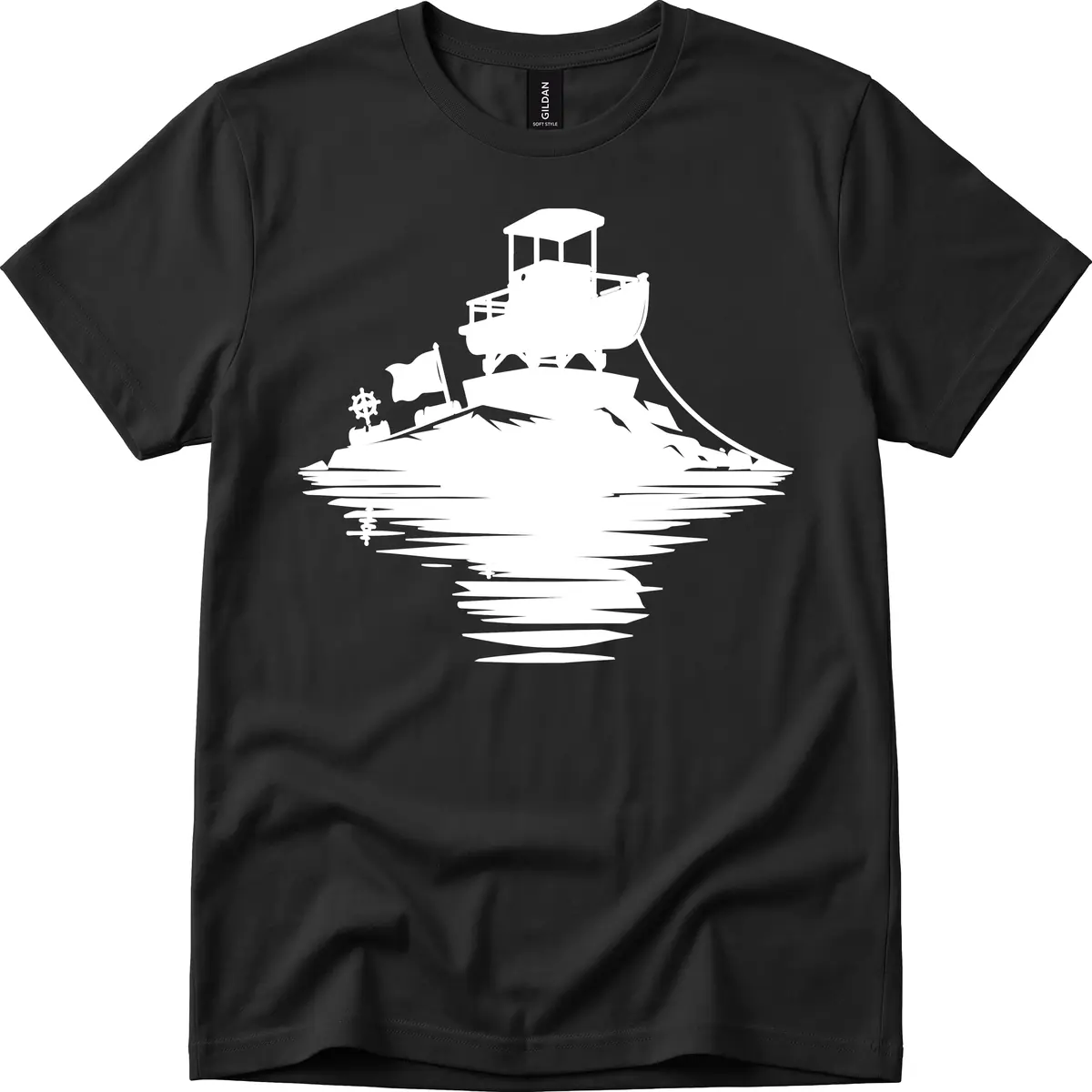 Pontoon Island Lighthouse T-Shirt in Black