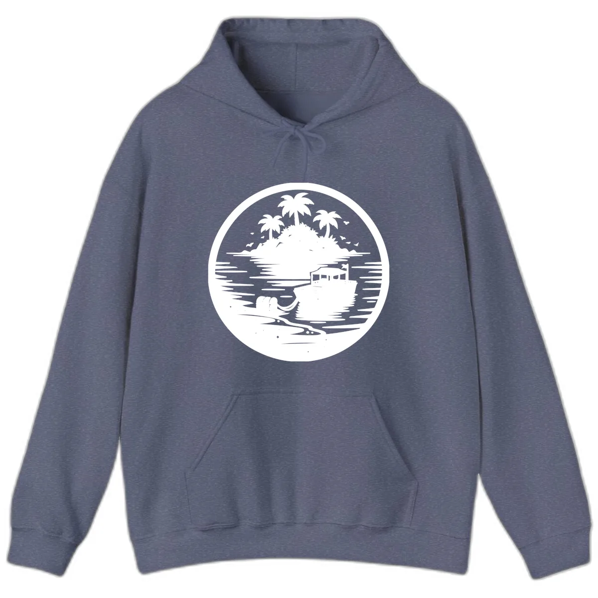 Treasure Island Boat Adventure Hoodie in Heather Navy