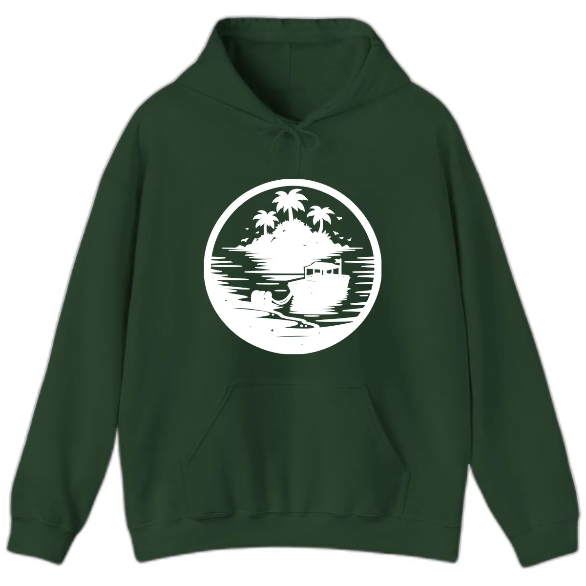 Treasure Island Boat Adventure Hoodie in Forest Green