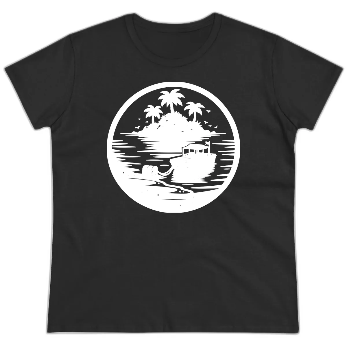 Treasure Island Boat Adventure Ladies Tee in Black