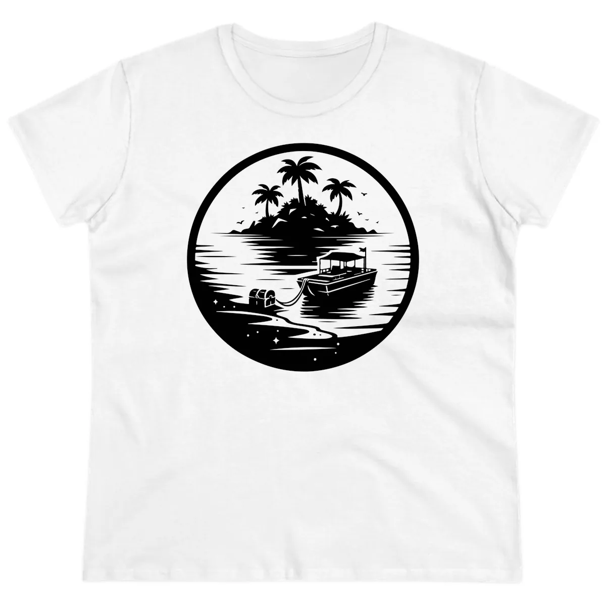 Treasure Island Boat Adventure Ladies Tee in White