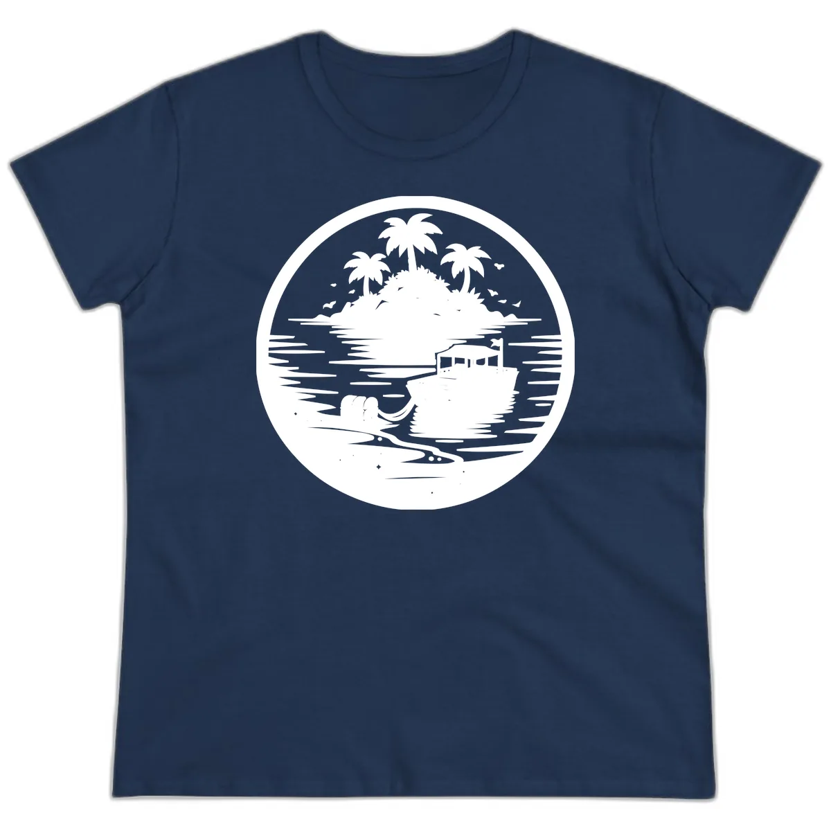 Treasure Island Boat Adventure Ladies Tee in Navy