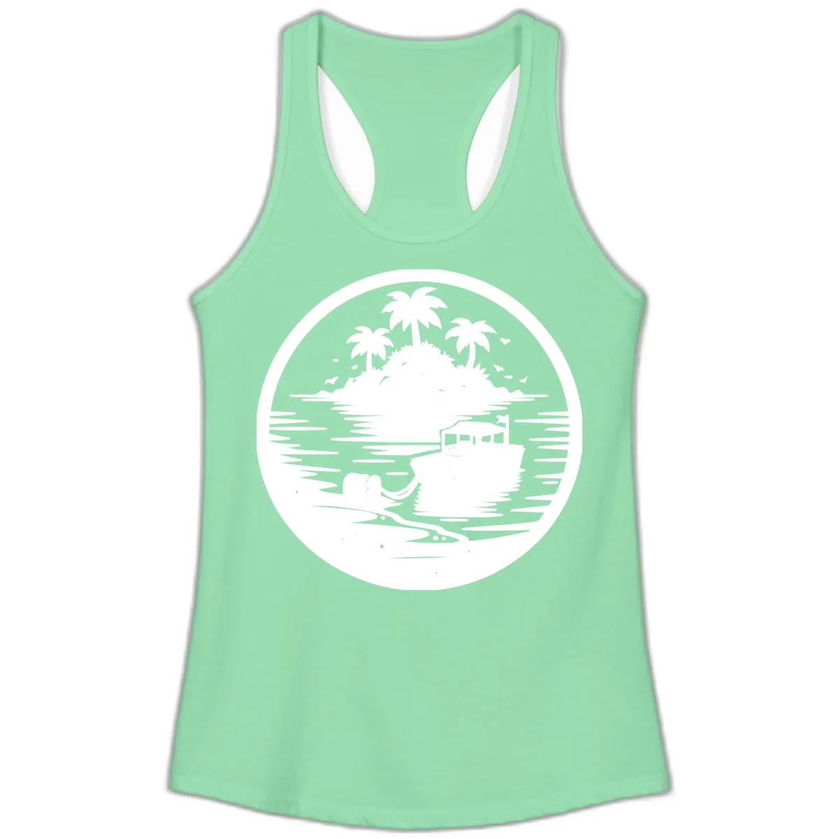 Treasure Island Boat Adventure Ladies Tank in Solid Mint