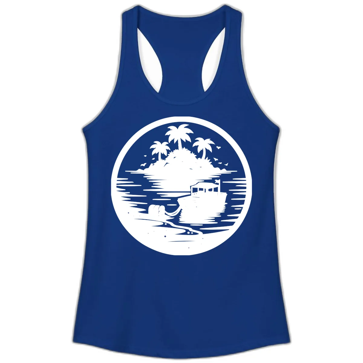 Treasure Island Boat Adventure Ladies Tank in Solid Royal