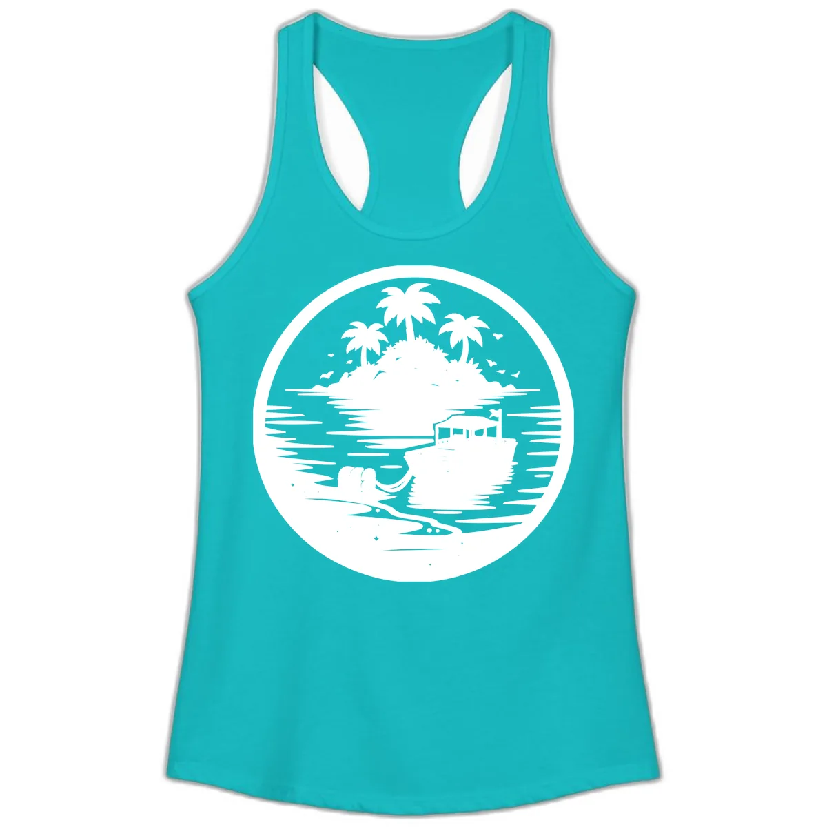 Treasure Island Boat Adventure Ladies Tank in Tahiti Blue