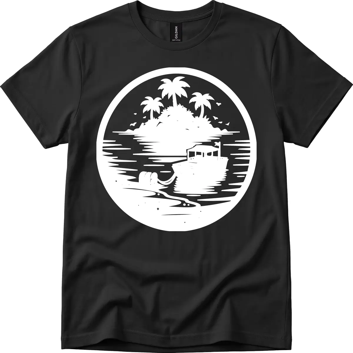 Treasure Island Boat Adventure T-Shirt in Black