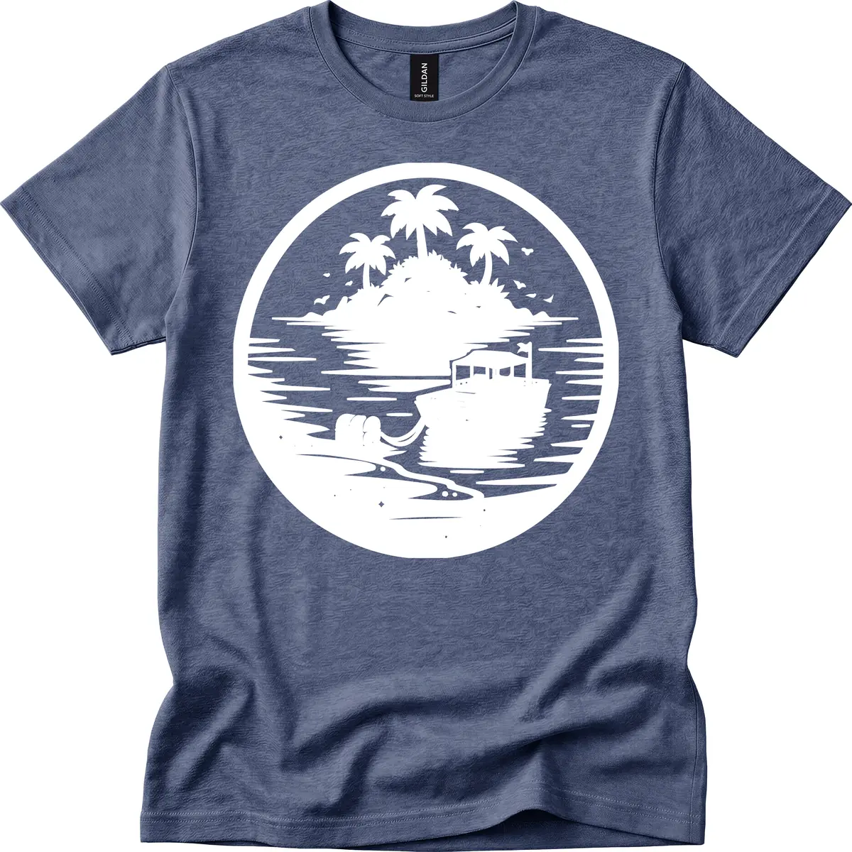 Treasure Island Boat Adventure T-Shirt in Heather Navy