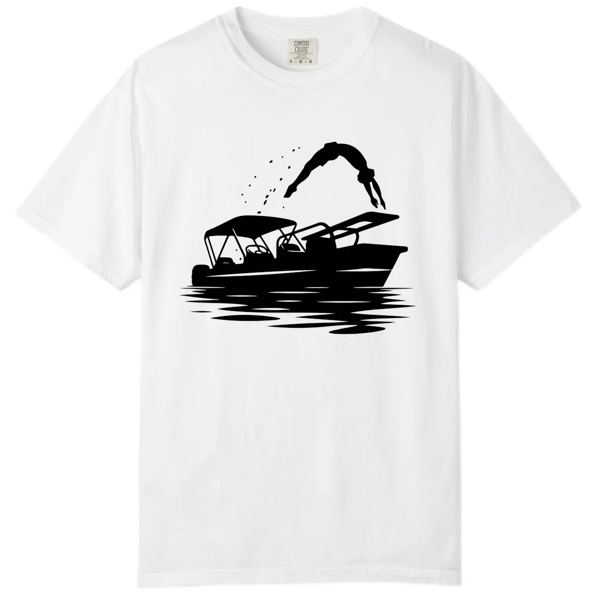 Diver Jumping Off Boat Comfort Color in White