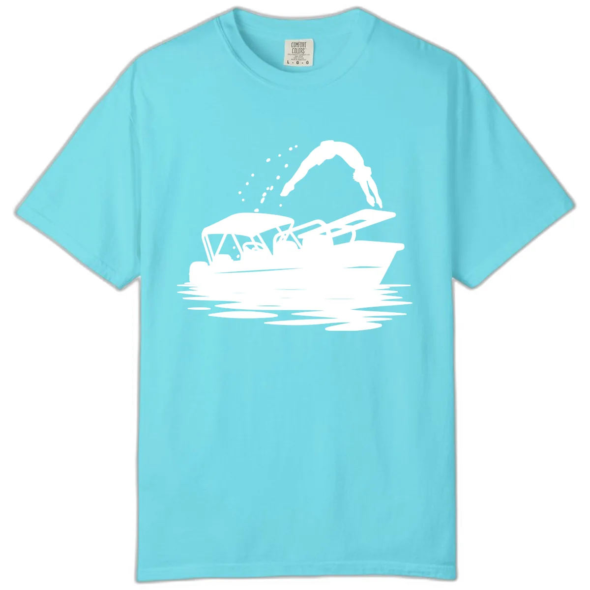 Diver Jumping Off Boat Comfort Color in Lagoon Blue