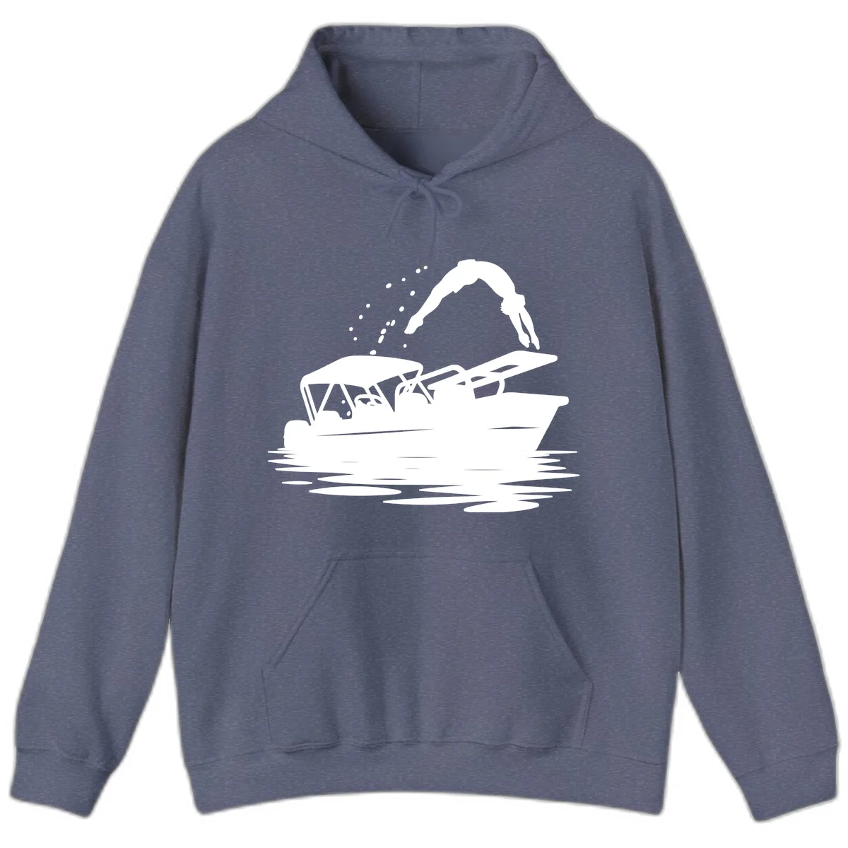 Diver Jumping Off Boat Hoodie in Heather Navy