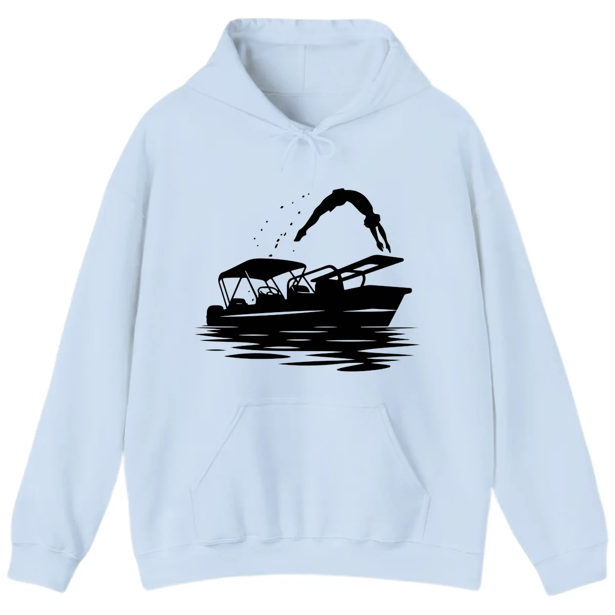 Diver Jumping Off Boat Hoodie in Light Blue