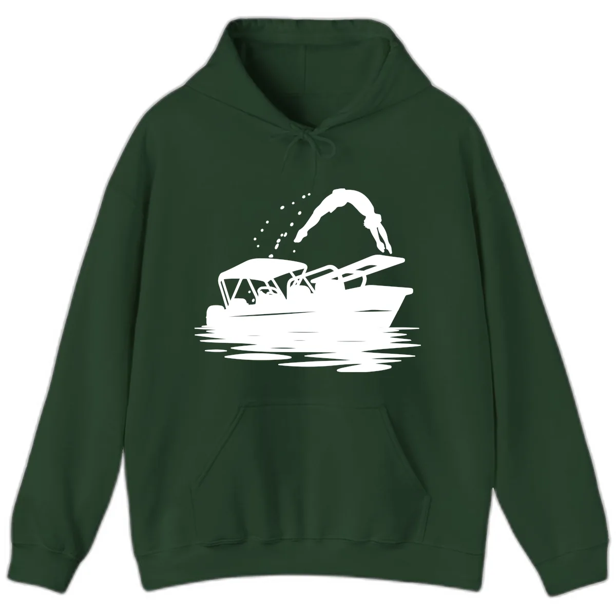 Diver Jumping Off Boat Hoodie in Forest Green