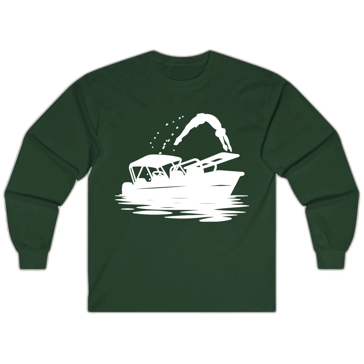 Diver Jumping Off Boat Long Sleeve in Forest Green