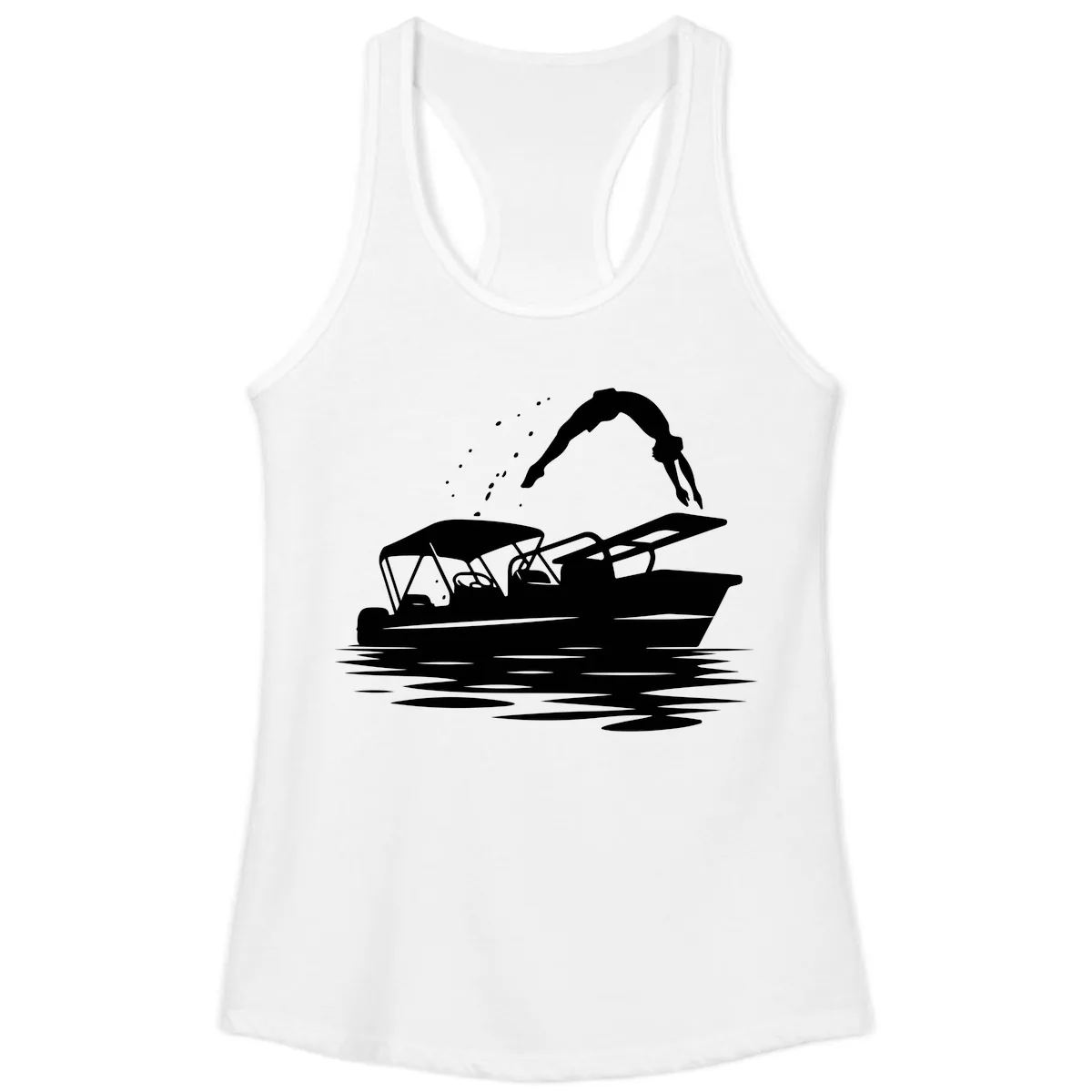 Diver Jumping Off Boat Ladies Tank in White