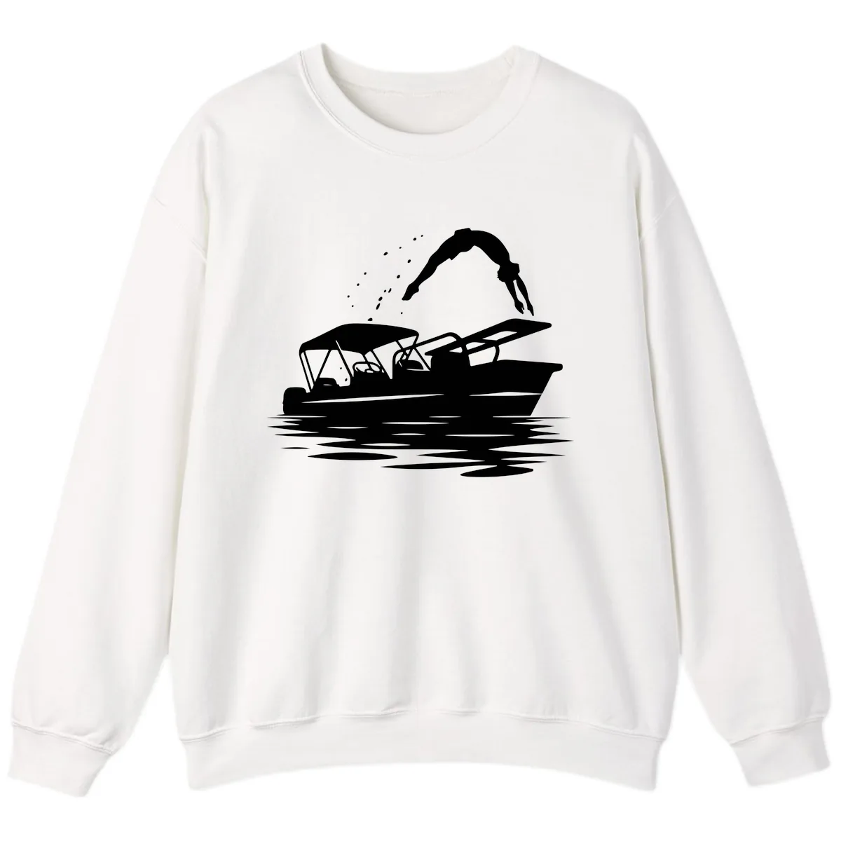 Diver Jumping Off Boat Sweatshirt in White