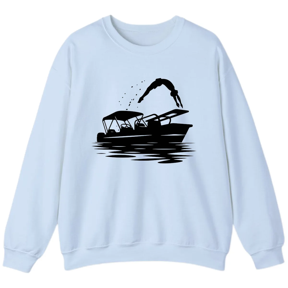Diver Jumping Off Boat Sweatshirt in Light Blue