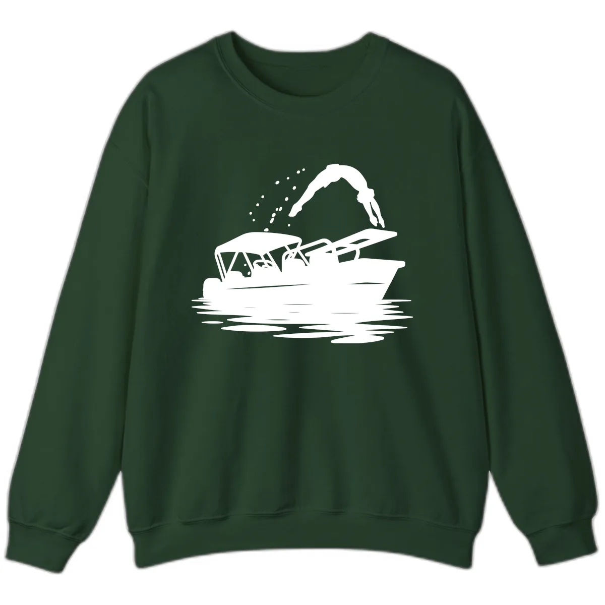 Diver Jumping Off Boat Sweatshirt in Forest Green