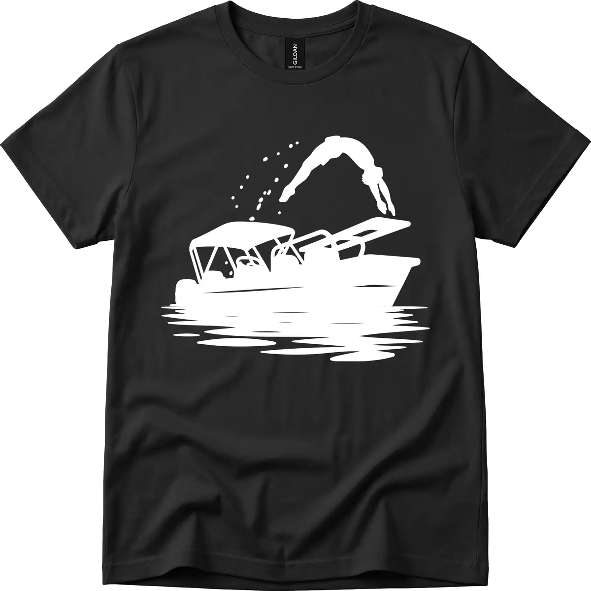 Diver Jumping Off Boat T-Shirt in Black
