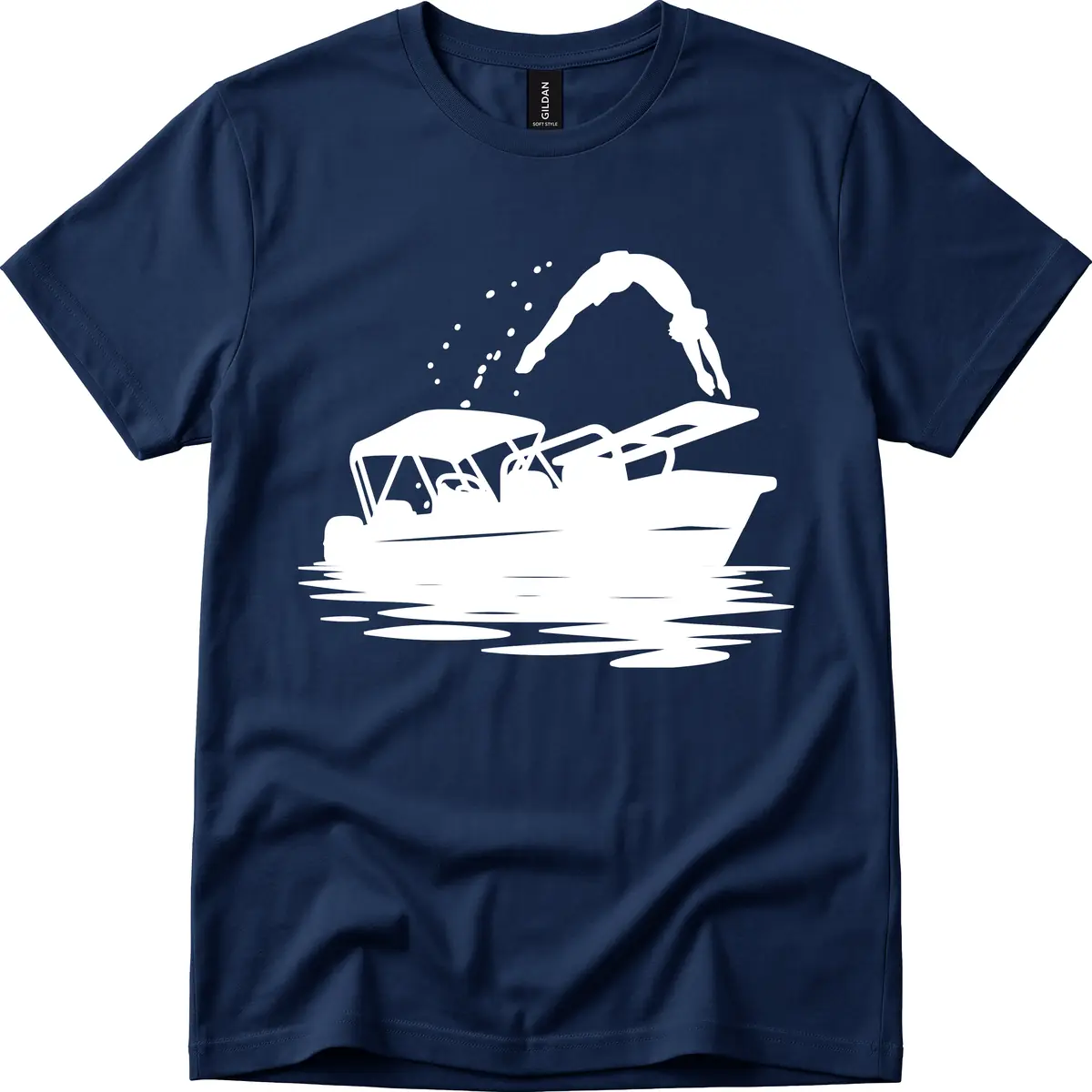 Diver Jumping Off Boat T-Shirt in Navy