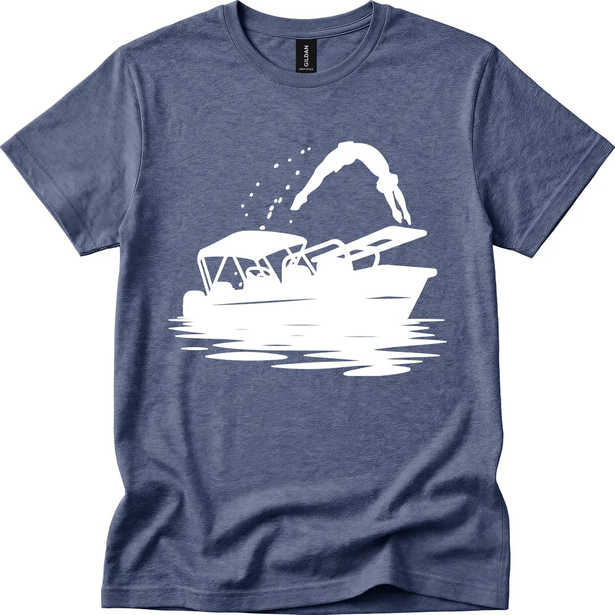 Diver Jumping Off Boat T-Shirt in Heather Navy