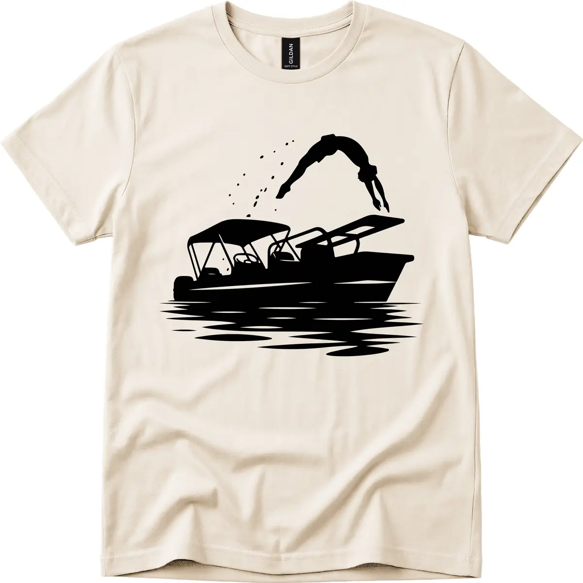 Diver Jumping Off Boat T-Shirt in Natural