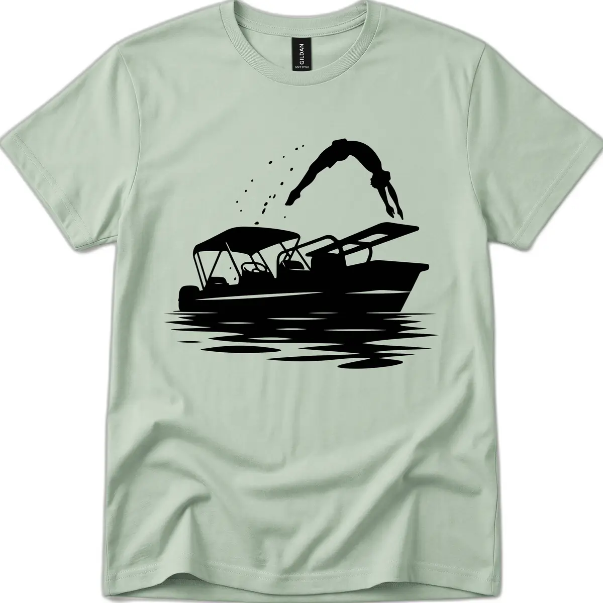 Diver Jumping Off Boat T-Shirt in Sage