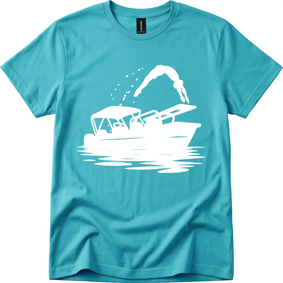Diver Jumping Off Boat T-Shirt in Tropical Blue