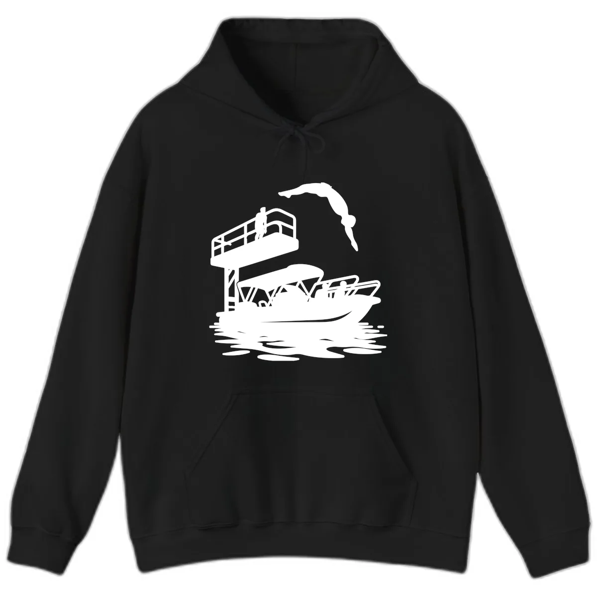 Diver Over Pontoon Boat Hoodie in Black