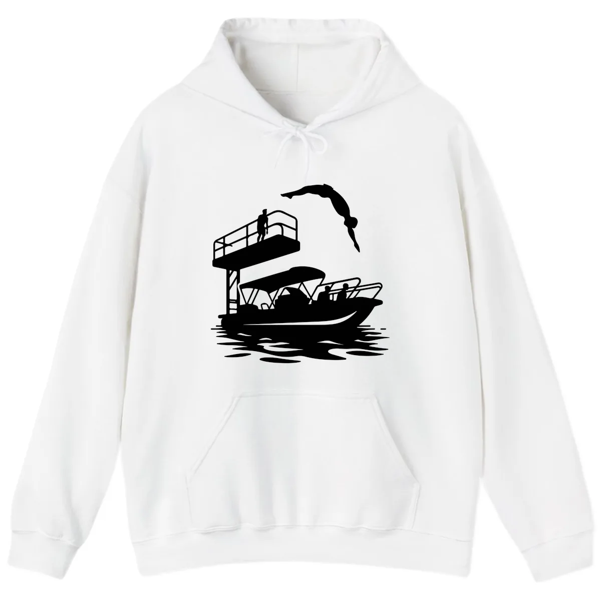 Diver Over Pontoon Boat Hoodie in White