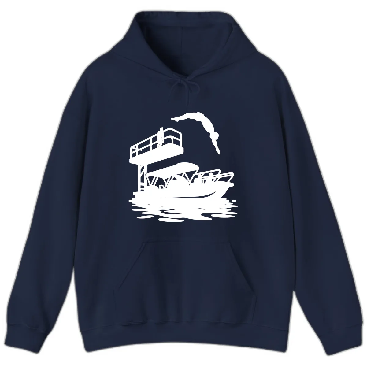 Diver Over Pontoon Boat Hoodie in Navy