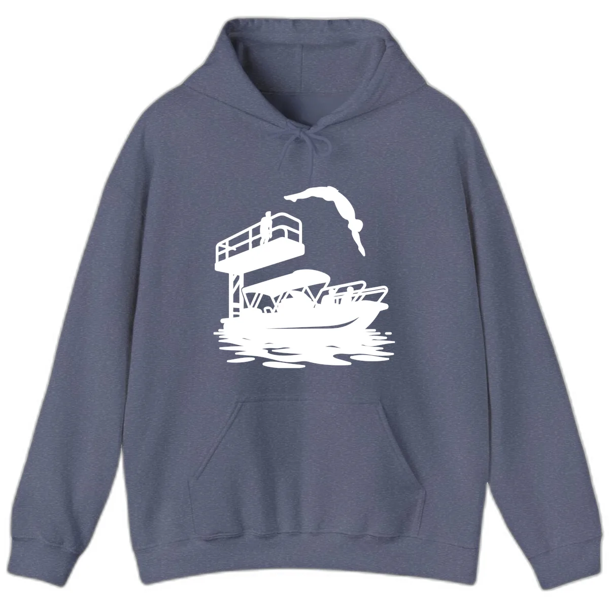 Diver Over Pontoon Boat Hoodie in Heather Navy