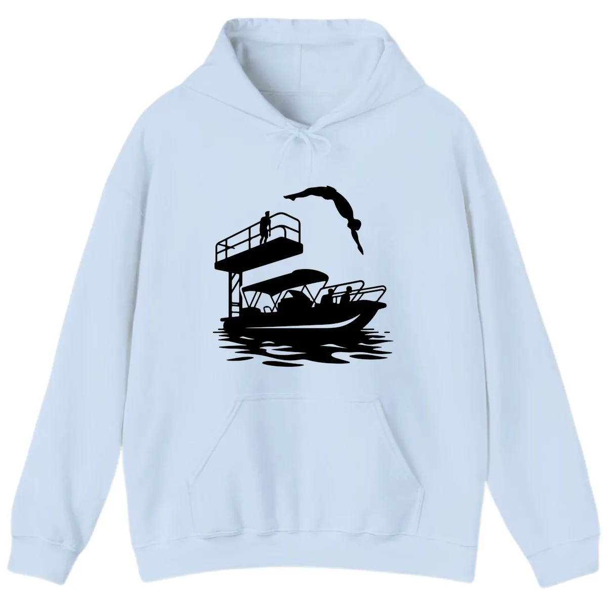 Diver Over Pontoon Boat Hoodie in Light Blue