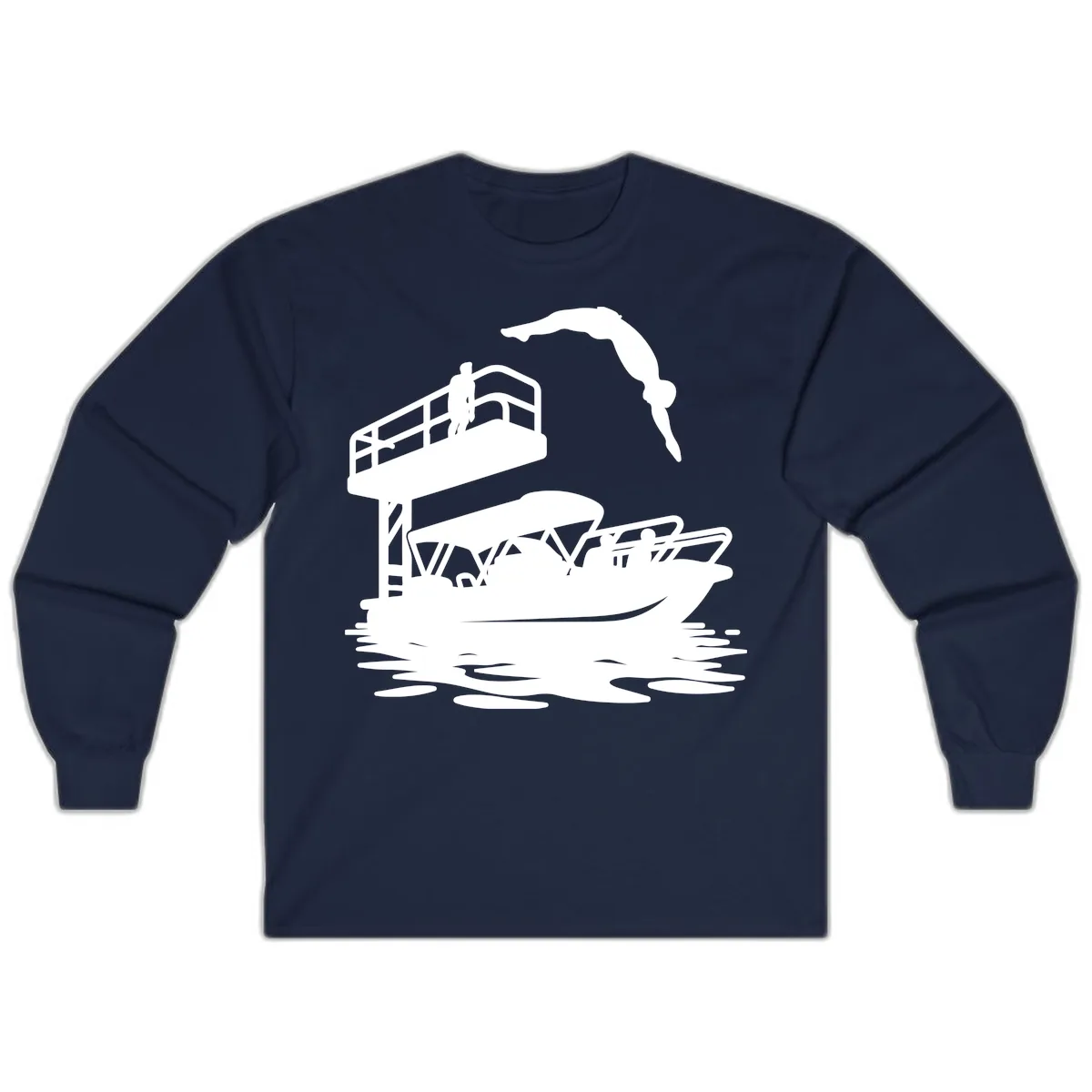 Diver Over Pontoon Boat Long Sleeve in Navy