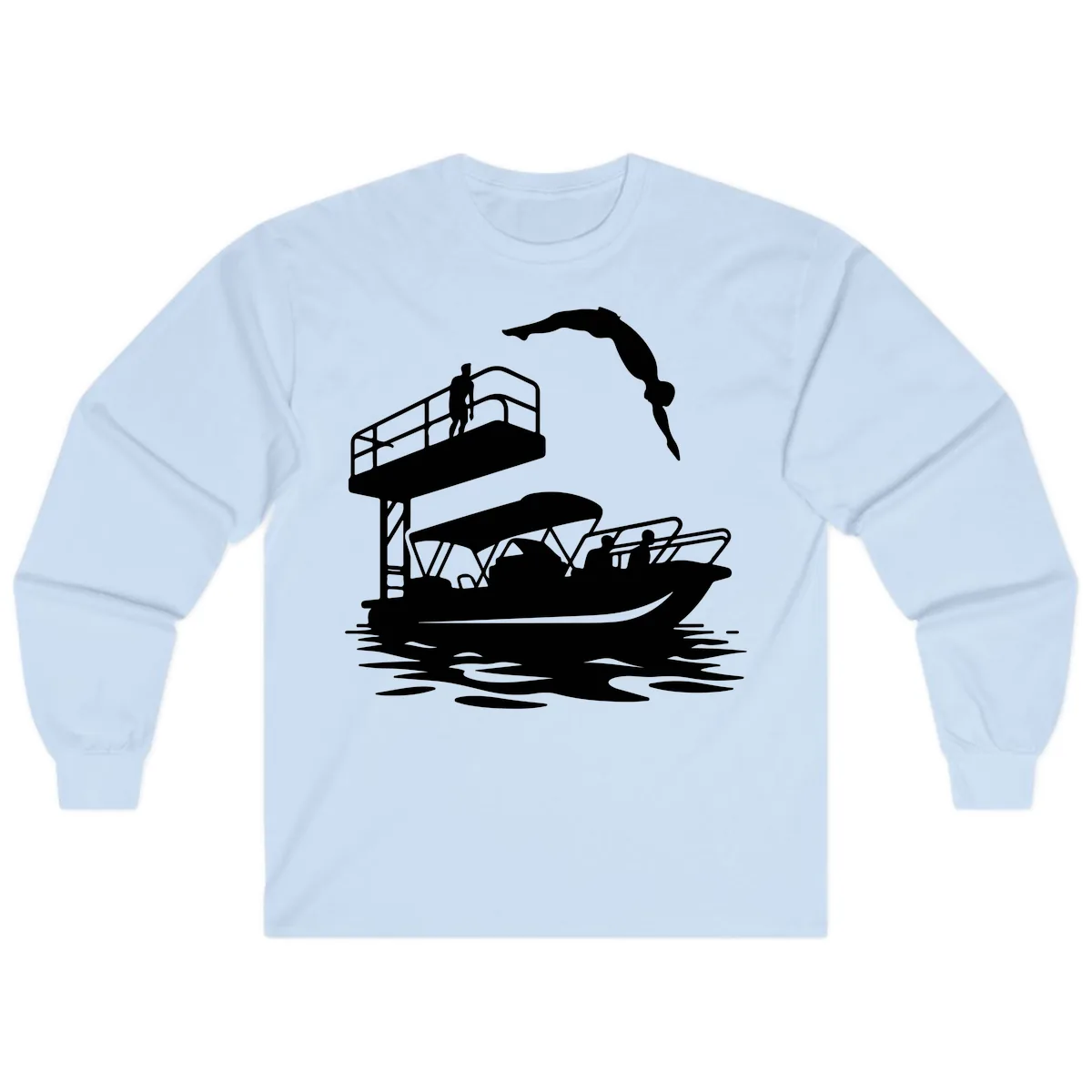 Diver Over Pontoon Boat Long Sleeve in Light Blue