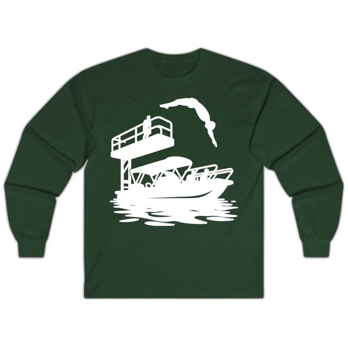 Diver Over Pontoon Boat Long Sleeve in Forest Green