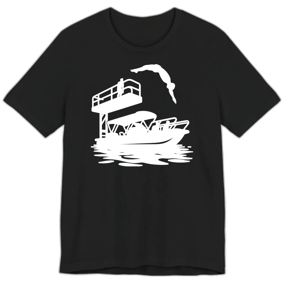 Diver Over Pontoon Boat Premium T-Shirt in Black