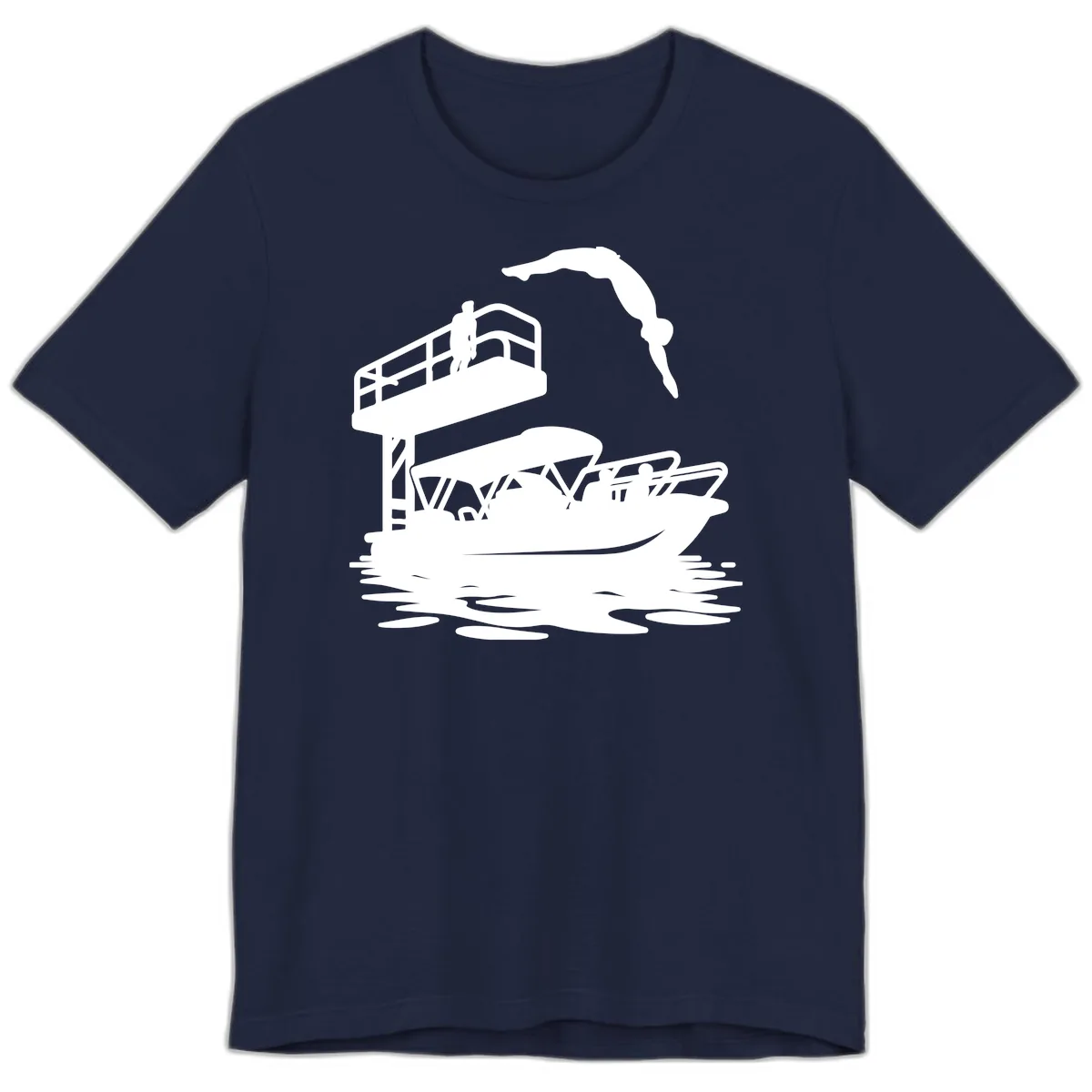 Diver Over Pontoon Boat Premium T-Shirt in Navy
