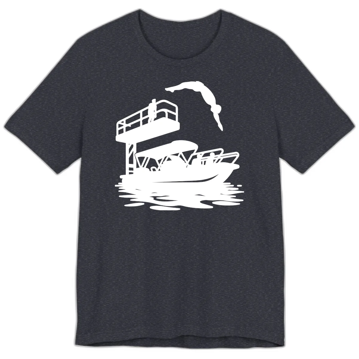 Diver Over Pontoon Boat Premium T-Shirt in Heather Navy