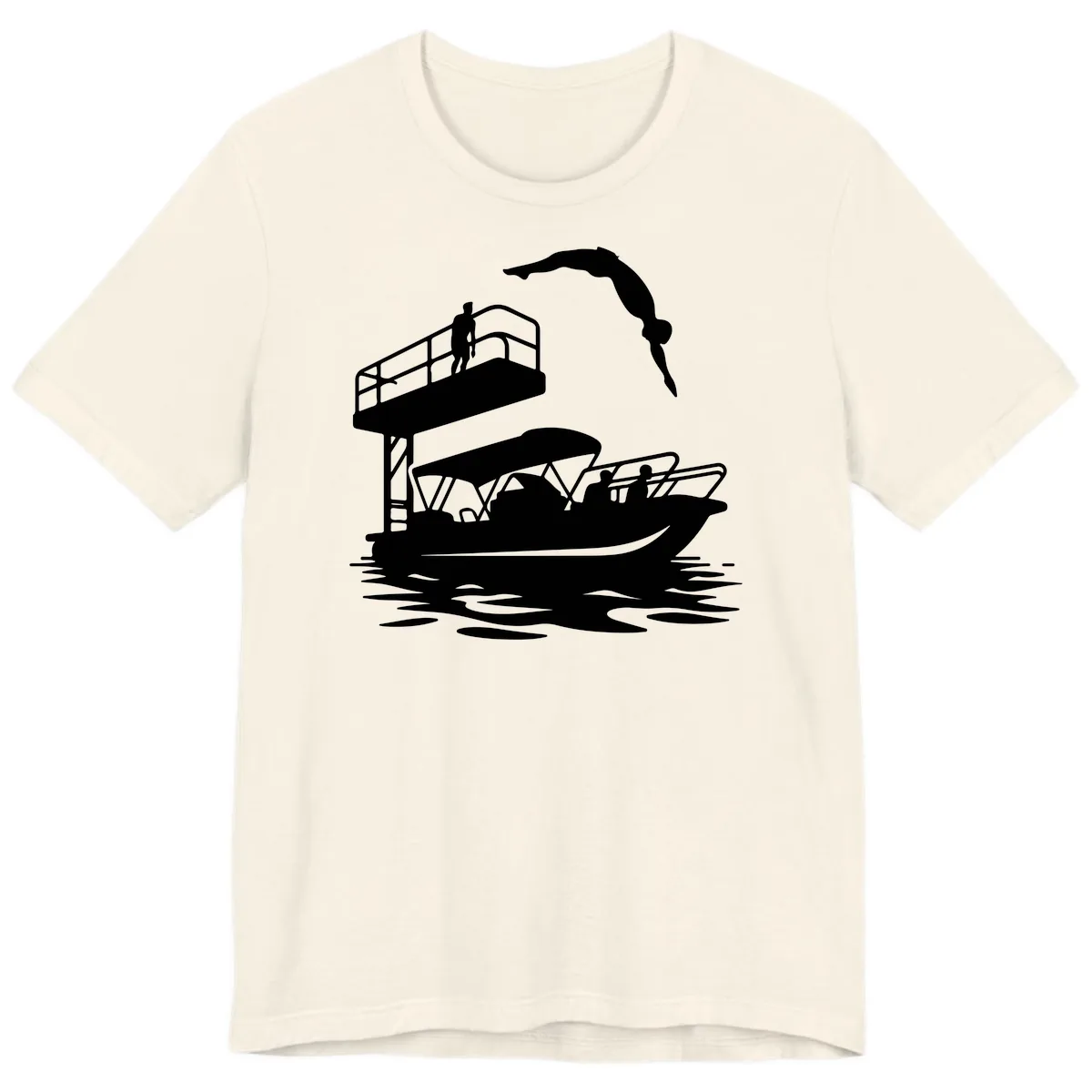 Diver Over Pontoon Boat Premium T-Shirt in Natural